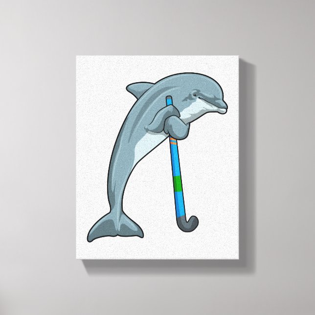 Dolphin im Hockey mit Hockeystick Leinwanddruck (Vorderseite)