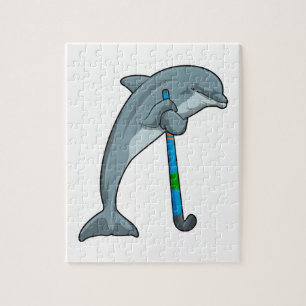 Dolphin im Hockey mit Hockeystick Puzzle