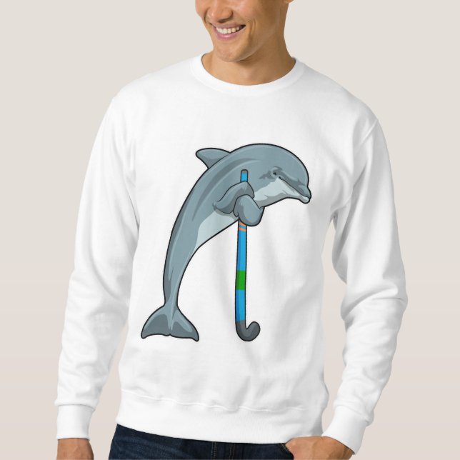 Dolphin im Hockey mit Hockeystick Sweatshirt (Vorderseite)