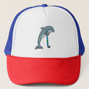 Dolphin im Hockey mit Hockeystick Truckerkappe