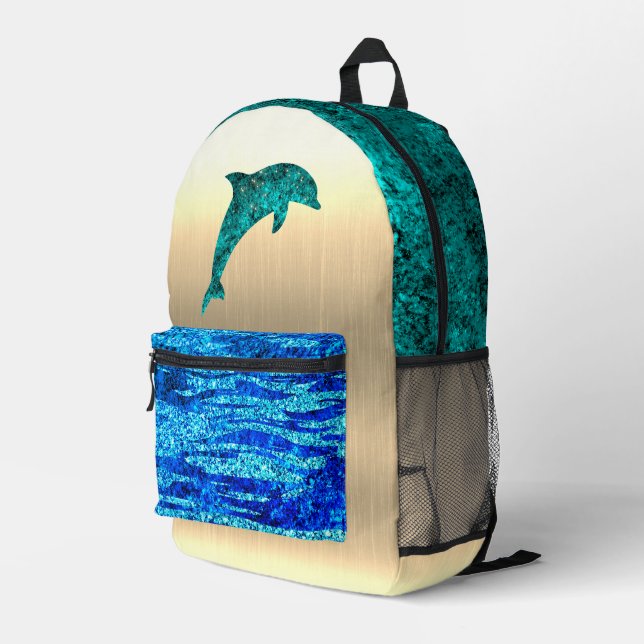 Dolphin im Meer, funkelnd Bedruckter Rucksack (Rückseitige Ecke Rechts)
