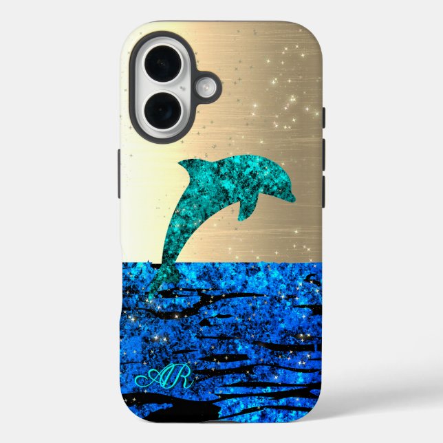 Dolphin im Meer, funkelnd, mit Monogramm Case-Mate iPhone Hülle (Rückseite)