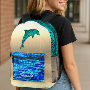 Dolphin im Meer, funkelnd personalisiert Bedruckter Rucksack