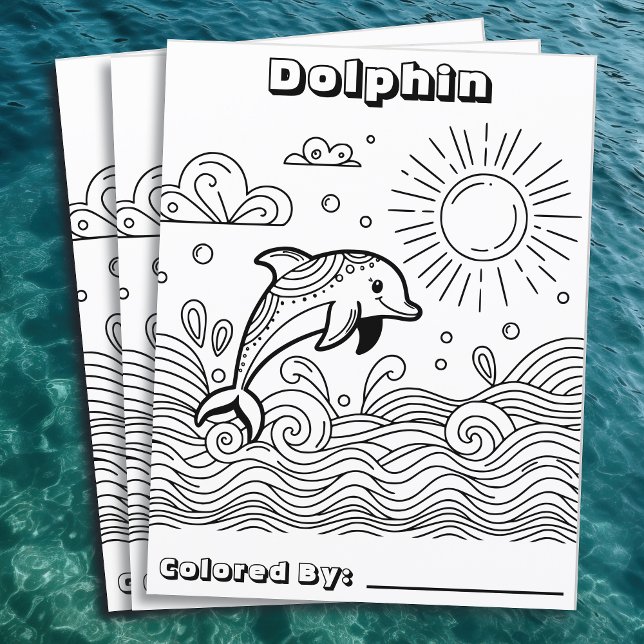 Dolphin in den Wellen | Farbseite des Kindes Flyer (Von Creator hochgeladen)