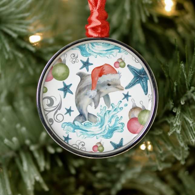 Dolphin in Santa Hat Christmas Ornament Keepsake (Baum)