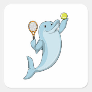 Dolphin in Tennis mit Tennisschläger Quadratischer Aufkleber