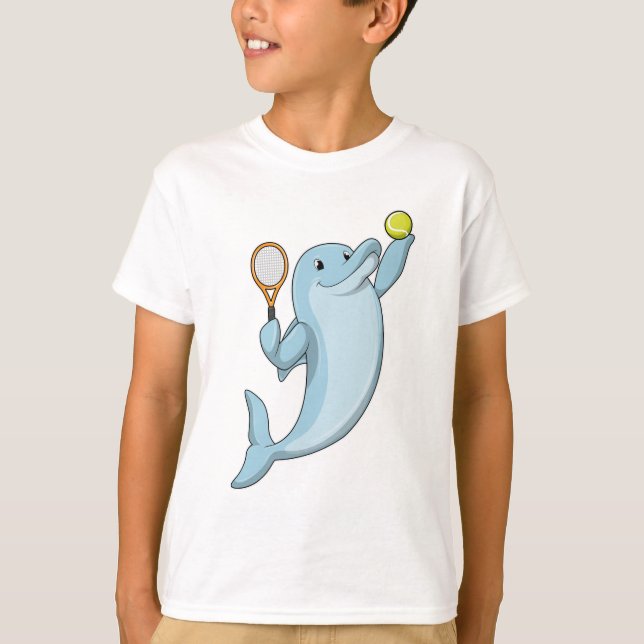 Dolphin in Tennis mit Tennisschläger T-Shirt (Vorderseite)