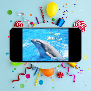 Dolphin in Water Happy Birthday Card Karte