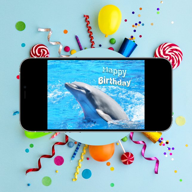 Dolphin in Water Happy Birthday Card Karte (Dive into Birthday Joy: Make a Splash with this Playful Dolphin Card!)