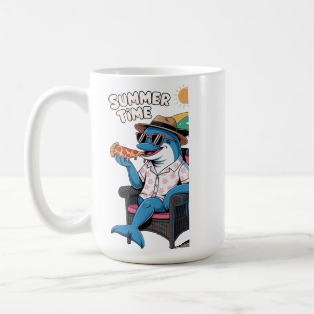 Dolphin isst im Sommerurlaub Pizza Kaffeetasse (Links)