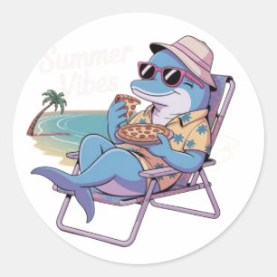 Dolphin isst Pizza Runder Aufkleber