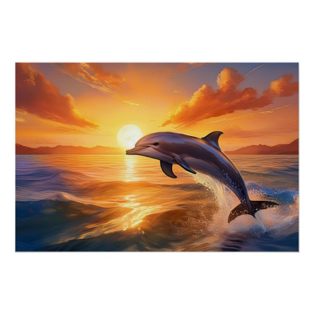Dolphin Jumping at Sunset Poster (Vorderseite)