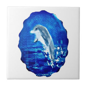 Dolphin Leaping Art Blue Fliese
