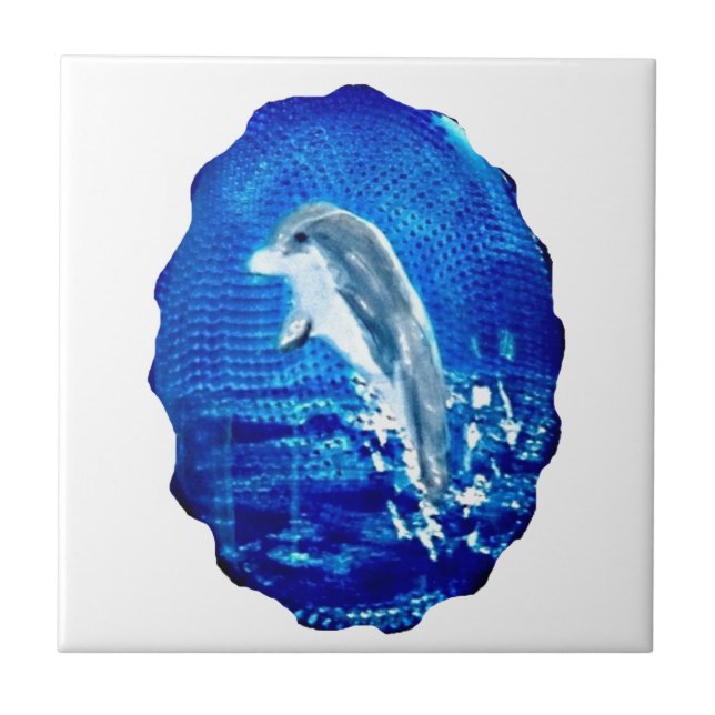 Dolphin Leaping Art Blue Fliese (Vorderseite)