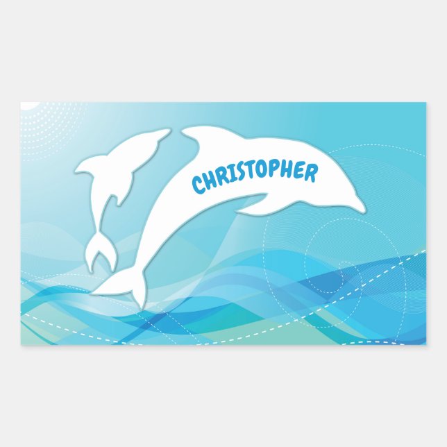 Dolphin Leaping im Ozean Personalisiert Rechteckiger Aufkleber (Vorderseite)
