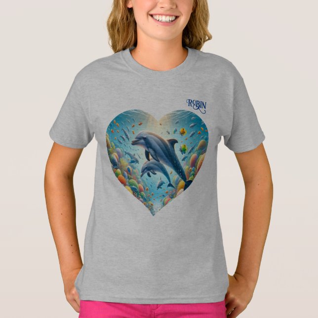 Dolphin Liebe Girl's Customizable T-Shirt (Vorderseite)