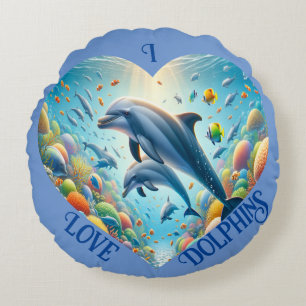 Dolphin-Liebe individuell anpassbar Rundes Kissen