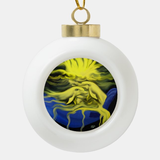 Dolphin-Liebe Keramik Kugel-Ornament (Vorderseite)
