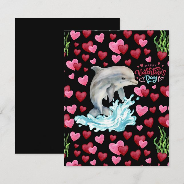 Dolphin Love Valentine’s Day Card in Black Mitteilungskarte (Vorne/Hinten)