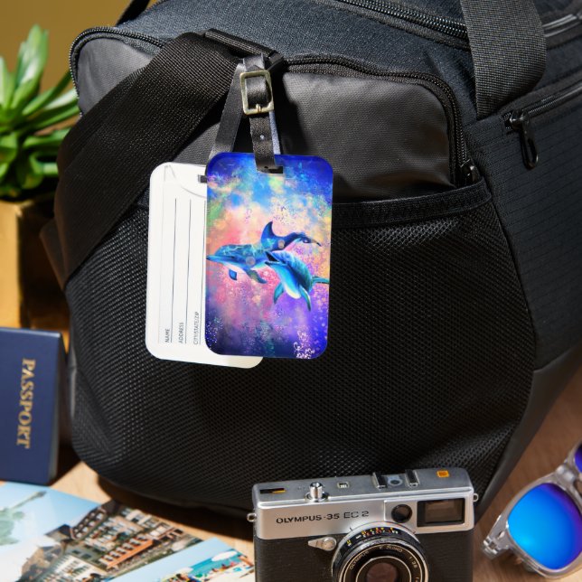 Dolphin Luggage Tag - Benutzerdefinierter Textname Gepäckanhänger (Vorderseite & Rückseite)