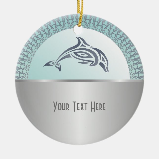 Dolphin Mandala Silver Keramik Ornament (Vorne)