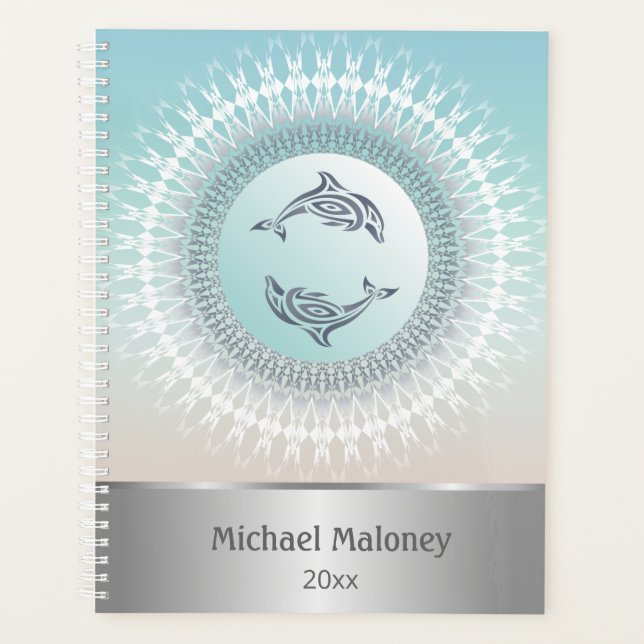 Dolphin Mandala Silver Türkise Custom Nautical Planer (Vorderseite)