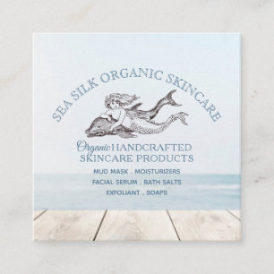 Dolphin Mermaid Logo Handgefertigt Bio Pflege Quadratische Visitenkarte