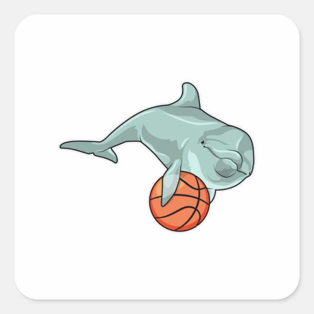Dolphin mit Basketball Quadratischer Aufkleber (Vorderseite)