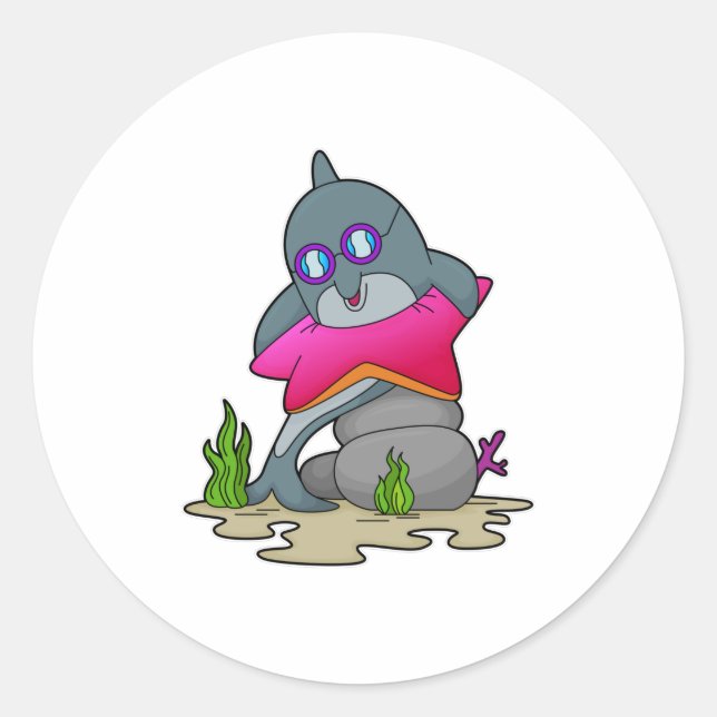 Dolphin mit Brille Runder Aufkleber (Vorderseite)