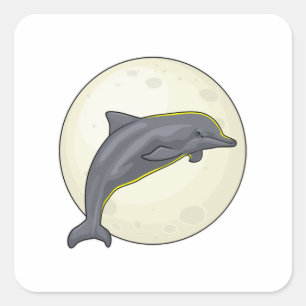 Dolphin mit dem Mond Quadratischer Aufkleber