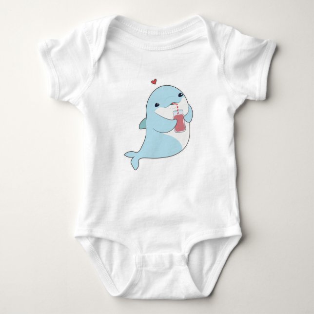 Dolphin mit Drink & Herz Baby Strampler (Vorderseite)