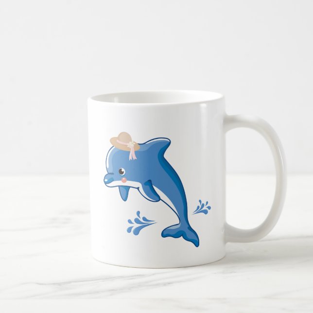Dolphin mit einem Strohhut mit stilisiertem Wasser Kaffeetasse (Rechts)