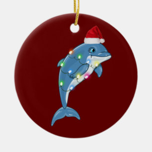 Dolphin mit Hutlicht Weihnachten Keramik Ornament
