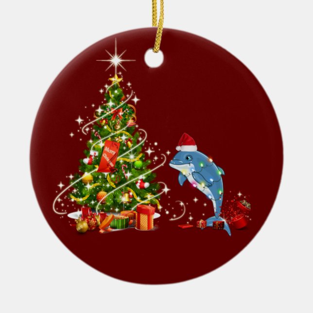 Dolphin mit Hutschuh Weihnachten Keramik Ornament (Vorne)