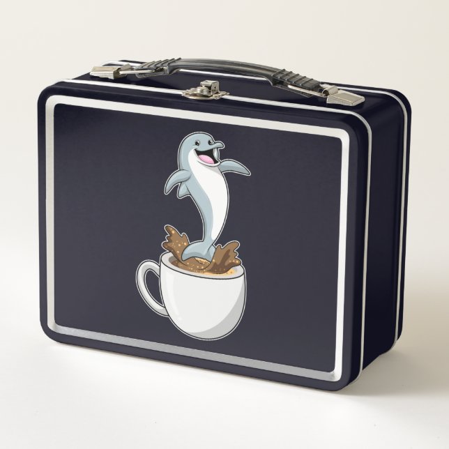 Dolphin mit Kaffee-Cup Metall Brotdose (Vorderseite)
