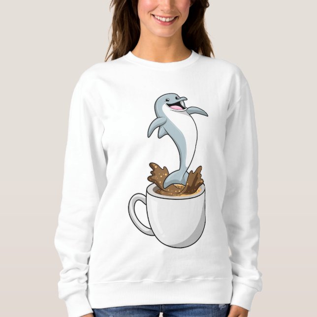 Dolphin mit Kaffee-Cup Sweatshirt (Vorderseite)