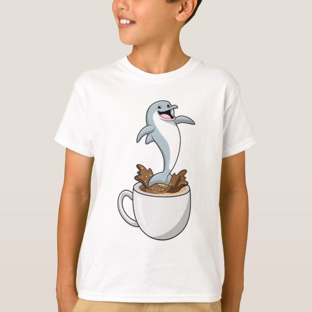 Dolphin mit Kaffee-Cup T-Shirt (Vorderseite)