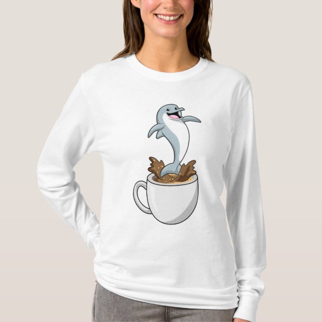 Dolphin mit Kaffee-Cup T-Shirt (Vorderseite)