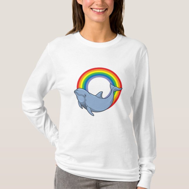 Dolphin mit Regenbogen T-Shirt (Vorderseite)