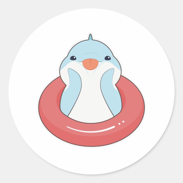 Dolphin mit Swim-Ring Runder Aufkleber (Vorderseite)
