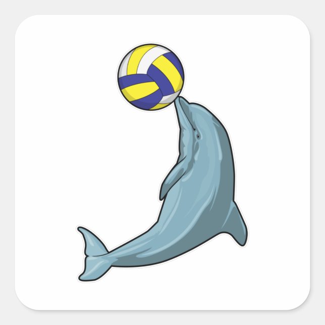 Dolphin mit Volleyball Quadratischer Aufkleber (Vorderseite)