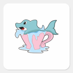Dolphin mit Wasserball.PNG Quadratischer Aufkleber