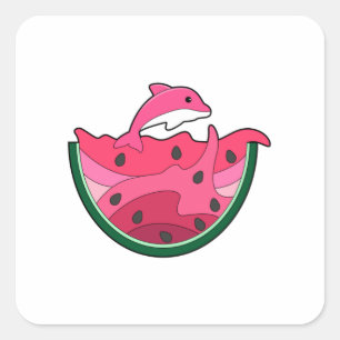Dolphin mit Watermelon Quadratischer Aufkleber