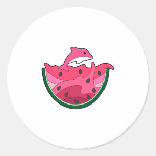 Dolphin mit Watermelon Runder Aufkleber