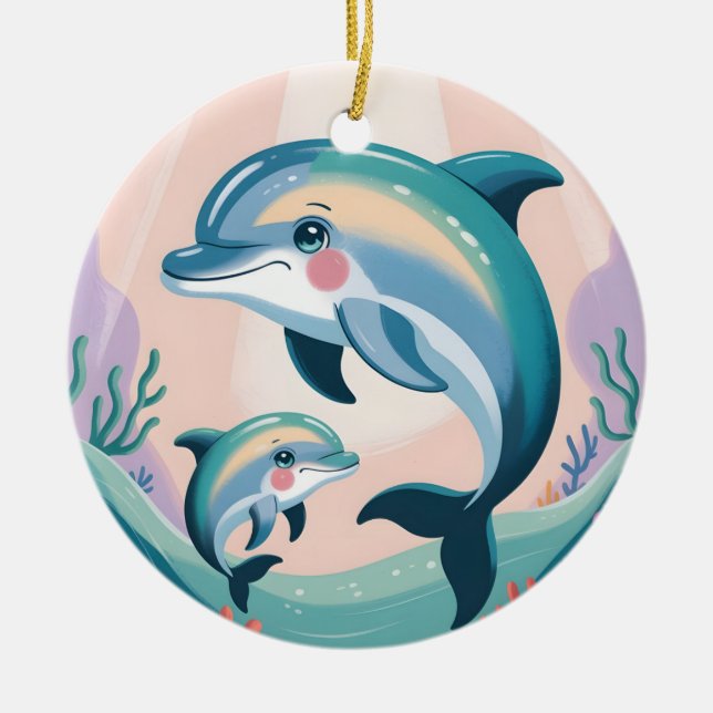 Dolphin Mom and Baby Keramik Ornament (Vorne)