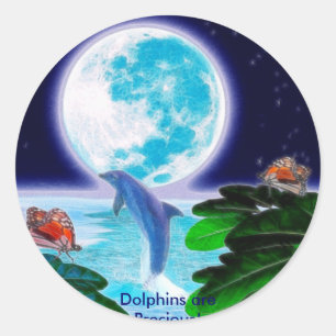 DOLPHIN MOON Paradise Art Series Runder Aufkleber