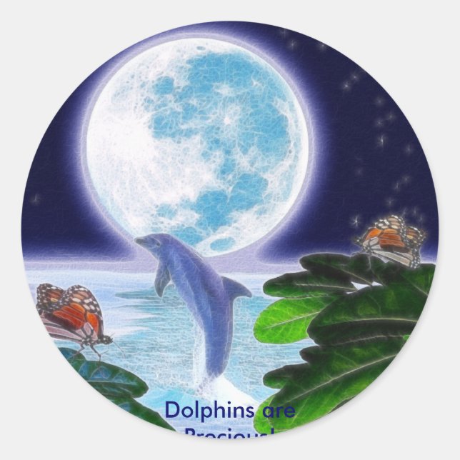 DOLPHIN MOON Paradise Art Series Runder Aufkleber (Vorderseite)
