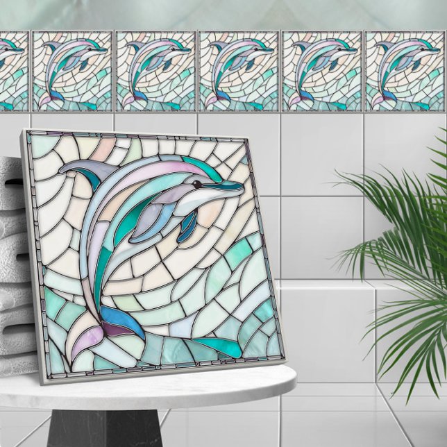 Dolphin Mosaic art - Gentle Pastels Fliese (Von Creator hochgeladen)