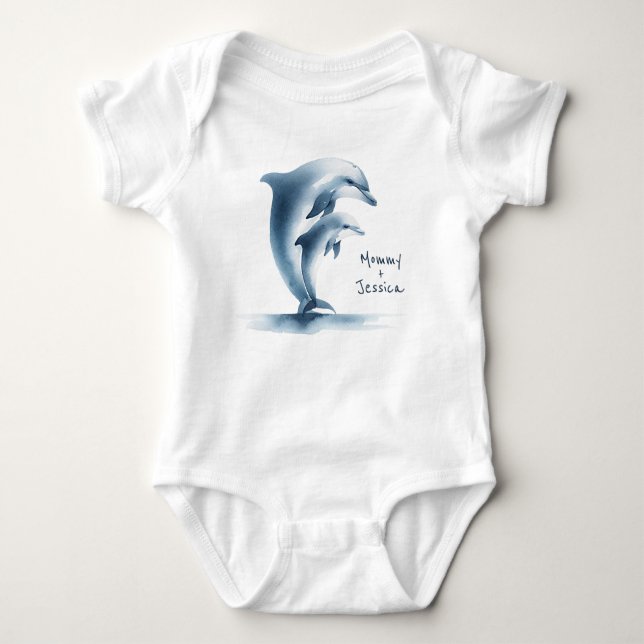 Dolphin Mother Baby Blue Water Personalisierte Baby Strampler (Vorderseite)