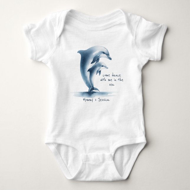 Dolphin Mother Baby Blue Water Personalisierte Baby Strampler (Vorderseite)